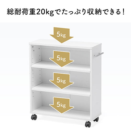 【アウトレット】すきま収納ラック キャスター付き 幅20cm 奥行き55cm 押入れ収納 マルチワゴン ホワイト