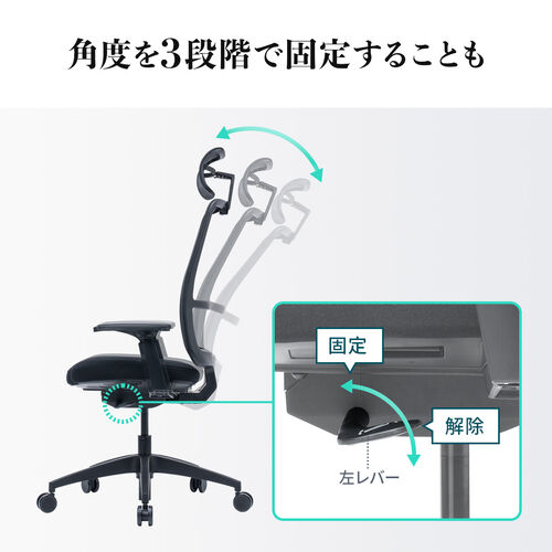 高反発メッシュチェア 高密度メッシュ 体重感知式ロッキング アームレスト付き ブラック