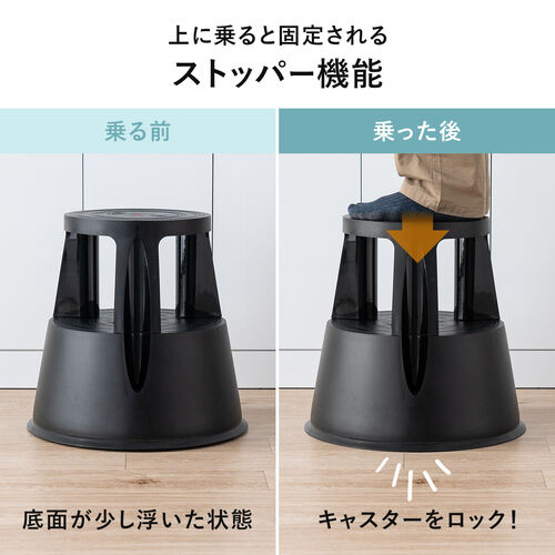 【アウトレット】ステップスツール 踏み台 キャスター付き ストッパー機能付き 高さ41.5cm 2段タイプ スタッキング可能 耐荷重150kg 高耐久 グレー