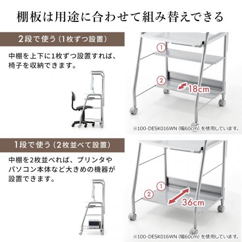 パソコンラック 幅75cm キーボードスライダー プリンター台 キャスター付き ホワイト