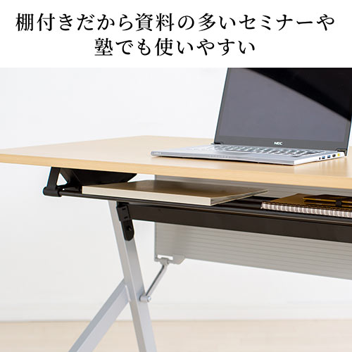 【アウトレット】折りたたみデスク 幅100cm 奥行60cm キャスター 中棚付き 木目 ライトブラウン