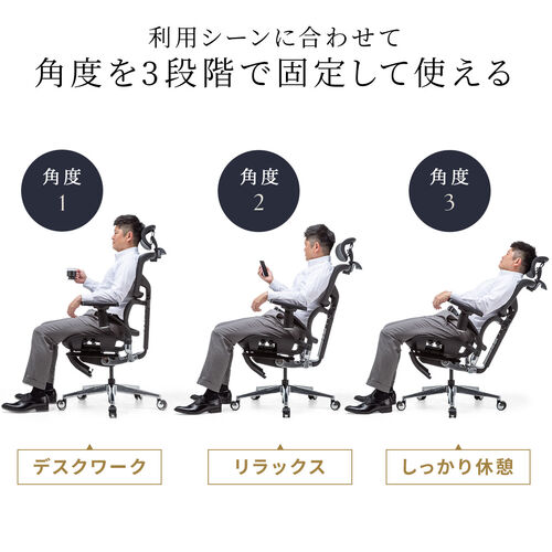 【アウトレット】メッシュチェア 耐荷重125kg シンクロロッキング スライド式薄型オットマン 座面スライド ランバーサポート ヘッドレスト 4Dアームレスト ハンガー付き 大型キャスター