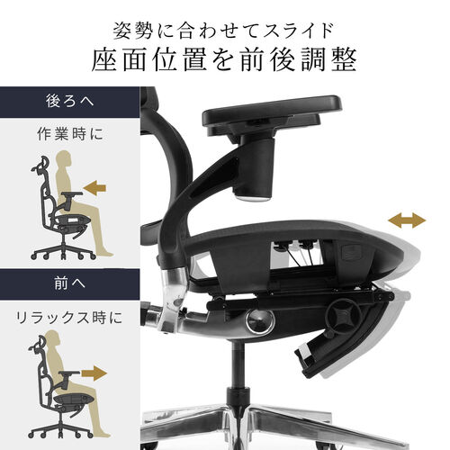 【アウトレット】メッシュチェア 耐荷重125kg シンクロロッキング スライド式薄型オットマン 座面スライド ランバーサポート ヘッドレスト 4Dアームレスト ハンガー付き 大型キャスター