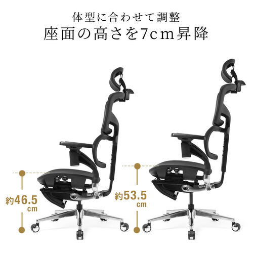 【アウトレット】メッシュチェア 耐荷重125kg シンクロロッキング スライド式薄型オットマン 座面スライド ランバーサポート ヘッドレスト 4Dアームレスト ハンガー付き 大型キャスター