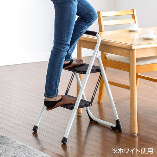 【アウトレット】脚立 踏み台 折りたたみ 滑り止め付き 持ち手付き 手すり付き 2段 黒