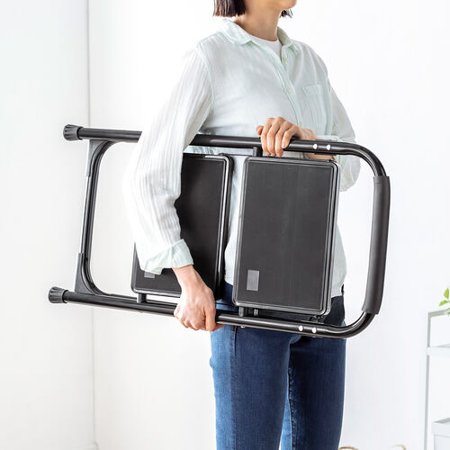 【アウトレット】脚立 踏み台 折りたたみ 滑り止め付き 持ち手付き 手すり付き 2段 黒