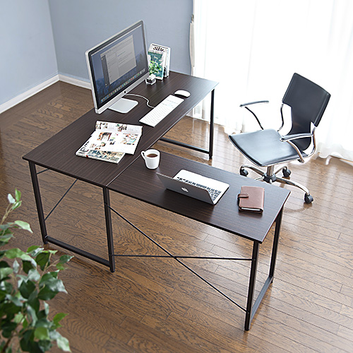 【アウトレット】L字型デスク 木製 幅150cm+90cm ダークブラウン