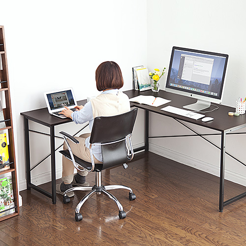 【アウトレット】L字型デスク 木製 幅150cm+90cm ダークブラウン