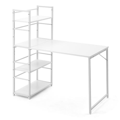 【アウトレット】シェルフデスク パソコンデスク 収納ラック 幅112cm 奥行55cm ホワイト
