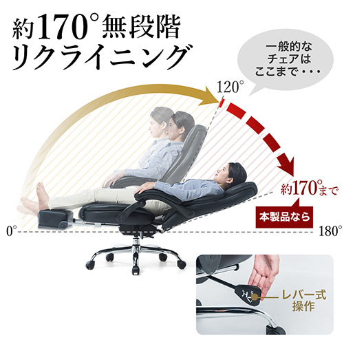 【アウトレット】リクライニングチェア(オットマン付き・PUレザー・ハイバック・角度可変ランバーサポート・170°)