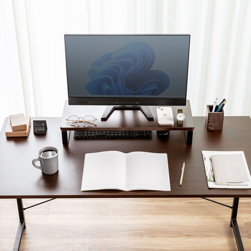 【アウトレット】モニター台 机上台 幅60cm モニター下収納 木製 ダークブラウン