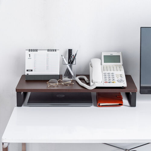 【アウトレット】モニター台 机上台 幅60cm モニター下収納 木製 ダークブラウン