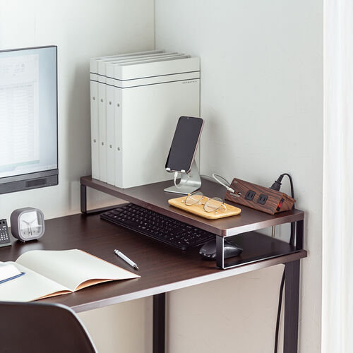 【アウトレット】モニター台 机上台 幅60cm モニター下収納 木製 ダークブラウン