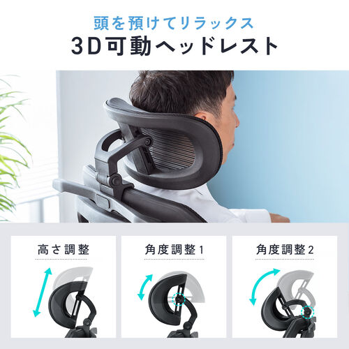 メッシュチェア シンクロロッキング 5Dアームレスト 肘跳ね上げ 3Dゾーンランバーサポート ウレタンキャスター 背もたれ上下昇降
