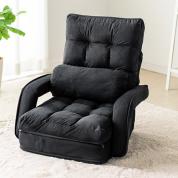 【アウトレット】座椅子(14段階リクライニング・ダブルクッション座面・マイクロファイバー・リクライニング連動肘掛け・日本製ギア・ブラック)