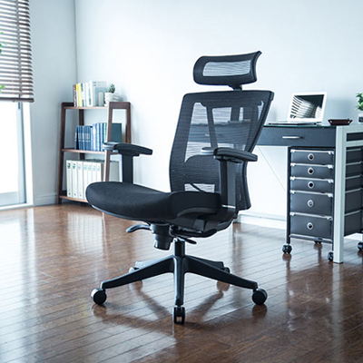 【アウトレット】高機能メッシュチェア(2点可動ロッキング・ハイバック・座面前後スライド可能・ブラック)