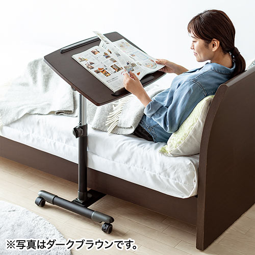 【アウトレット】サイドテーブル 高さ 角度調整機能 キャスターつき ブラック