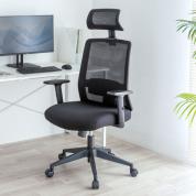メッシュチェア ミドルバック シンクロロッキング アームレスト 可動ヘッドレスト ブラック