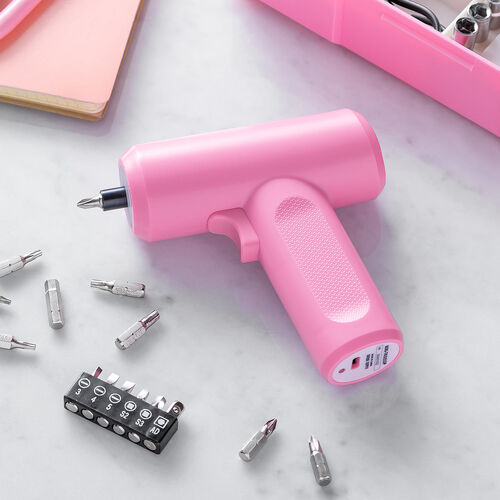 コードレス電動ドライバー 26-in-1 USB Type-C充電式 LED付き 収納ケース付き ピンク