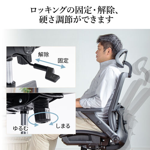 【アウトレット】メッシュチェア(オットマン付き・シンクロロッキング・ロッキング固定・跳ね上げアームレスト・4D・ランバーサポート)【組立サービス対象品】