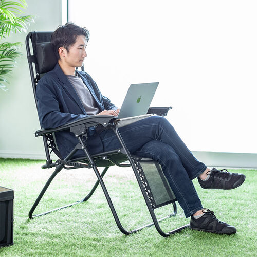 【アウトレット】リクライニングチェア 無重力チェア 折りたたみ式 ブラック