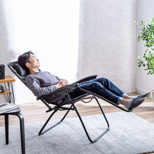 【アウトレット】リクライニングチェア 無重力チェア 折りたたみ式 ブラック