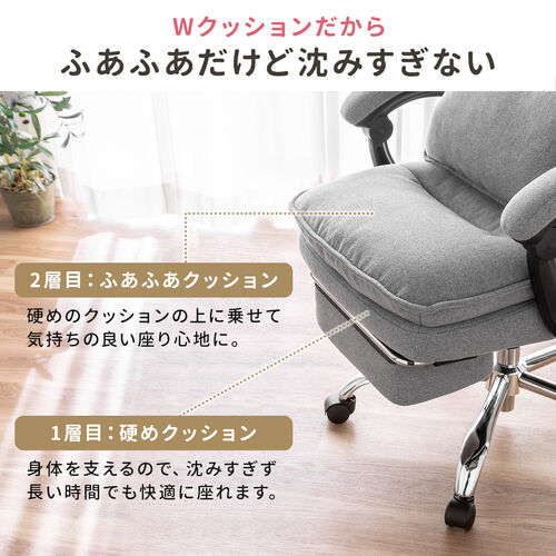 【アウトレット】リクライニングチェア オットマン内蔵 布 ファブリック生地 ダブルクッション 170°リクライニング アームレスト ランバーサポートつき 