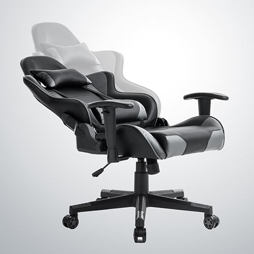 【美品】ゲーミングチェア（黒×グレー）リクライニング・ランバーサポート付き ゲーミングチェア ハイバック リクライニング ロッキング ランバー