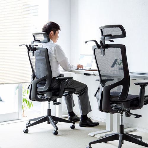 【アウトレット】メッシュチェア(オフィスチェア・ハイバック・ロッキング機能・ハンガー付き・荷物フック)