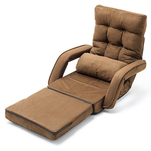 座椅子(14段階リクライニング・ダブルクッション座面・マイクロファイバー・リクライニング連動肘掛け・日本製ギア・ブラウン)