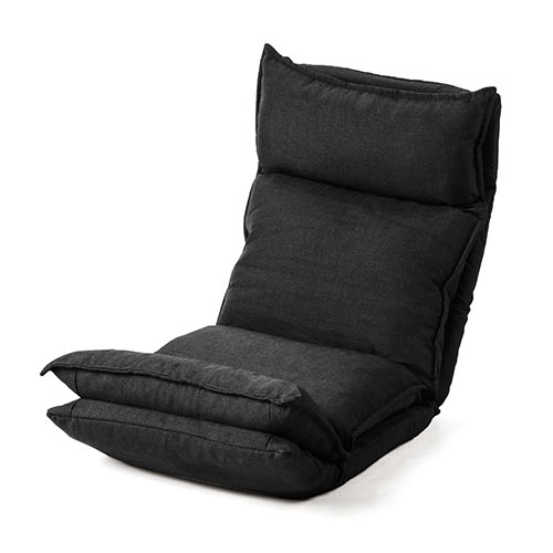 【廃止・在庫限り】ダブルクッション ハイバック座椅子(42段階リクライニング・日本製ギア・折りたたみ・ブラック)