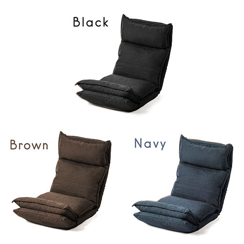 【廃止・在庫限り】ダブルクッション ハイバック座椅子(42段階リクライニング・日本製ギア・折りたたみ・ブラック)