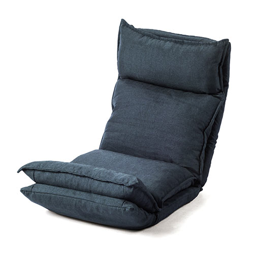 【セール】ダブルクッション ハイバック座椅子(42段階リクライニング・日本製ギア・折りたたみ・ネイビー)