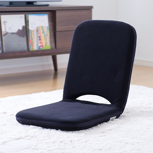 【アウトレット】 折りたたみ座椅子 マイクロファイバー素材 14段階リクライニング 持ち手付き ネイビー