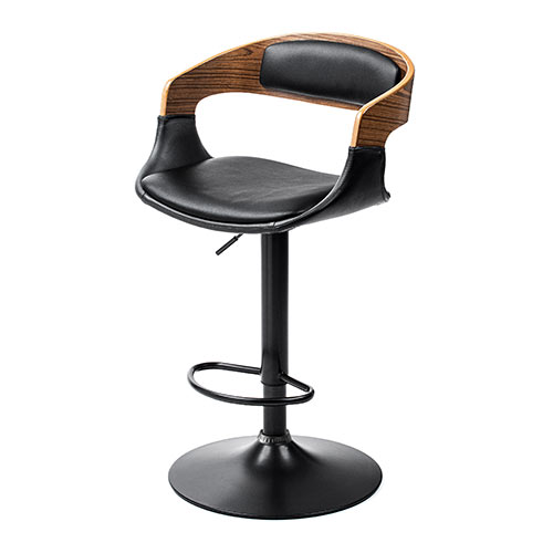 【アウトレット】カウンターチェア バーチェア ウォルナット 木製 曲げ木 足置き付き 座面高さ61cm～82cm ガス圧昇降式 360°回転