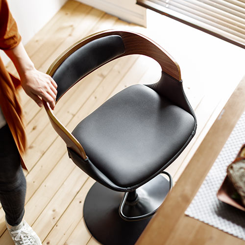 【アウトレット】カウンターチェア バーチェア ウォルナット 木製 曲げ木 足置き付き 座面高さ61cm～82cm ガス圧昇降式 360°回転