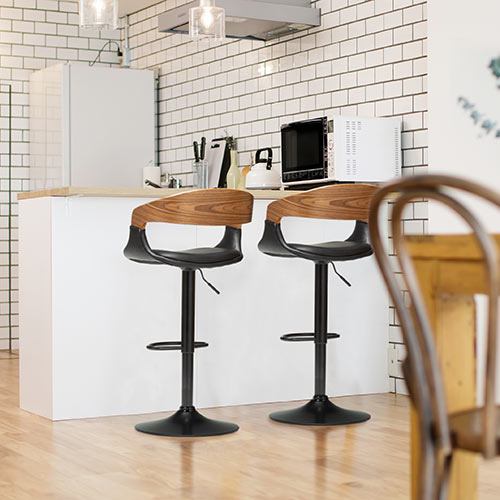 【アウトレット】カウンターチェア バーチェア ウォルナット 木製 曲げ木 足置き付き 座面高さ61cm～82cm ガス圧昇降式 360°回転