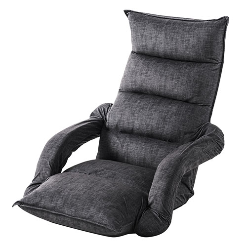 【アウトレット】ハイバック肘置き付き座椅子(42段階リクライニング・マイクロファイバー・リクライニング連動肘掛け・日本製ギア・頭部14段階調整・ブラック)