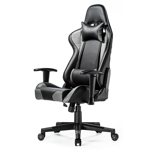 【アウトレット】ゲーミングチェア リクライニング ロッキング機能 肘掛け付き PUレザー グレー