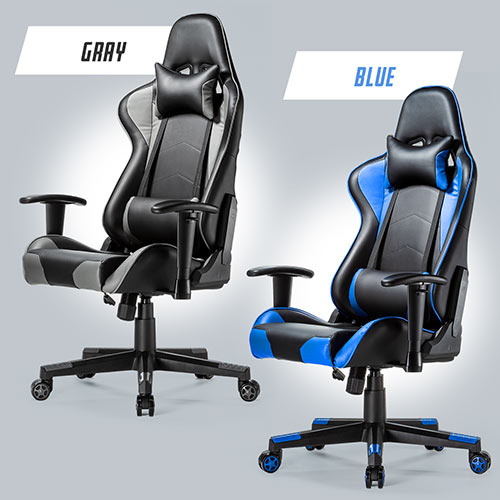 【アウトレット】ゲーミングチェア リクライニング ロッキング機能 肘掛け付き PUレザー グレー