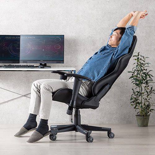 【アウトレット】ゲーミングチェア リクライニング ロッキング機能 肘掛け付き PUレザー グレー