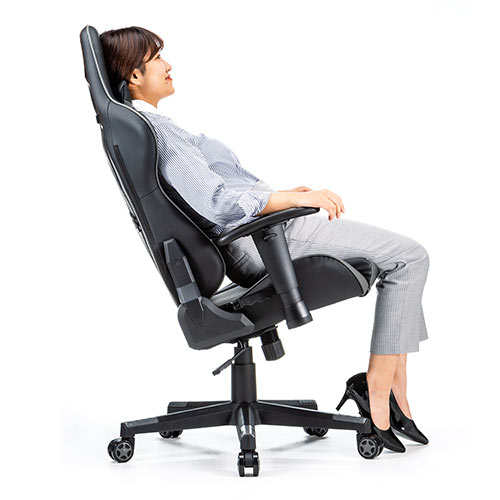 【アウトレット】ゲーミングチェア リクライニング ロッキング機能 肘掛け付き PUレザー グレー