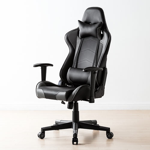 【アウトレット】ゲーミングチェア リクライニング ロッキング機能 肘掛け付き PUレザー グレー