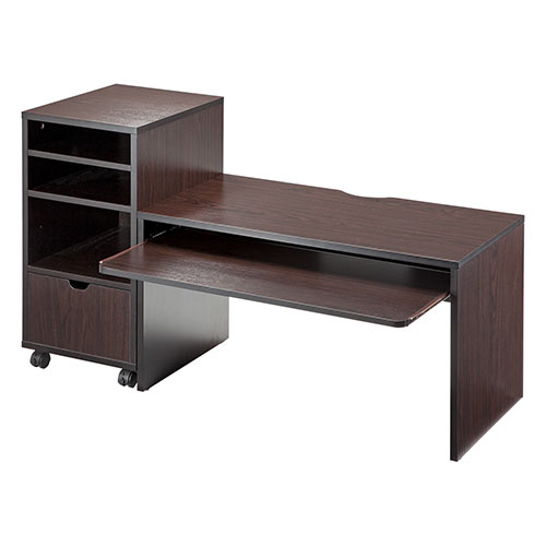 【アウトレット】ローデスク(木製・収納付・幅85cm・奥行45cm・ダークブラウン)