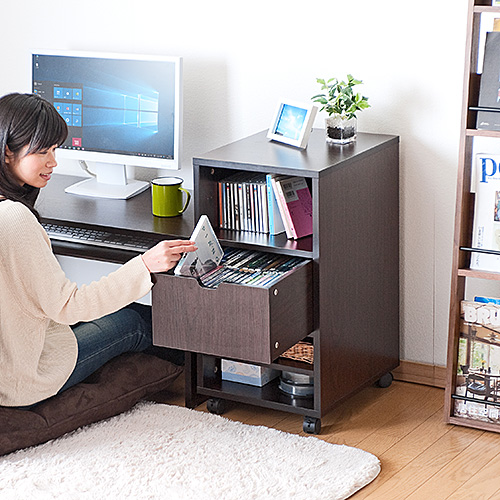 【アウトレット】ローデスク(木製・収納付・幅85cm・奥行45cm・ダークブラウン)