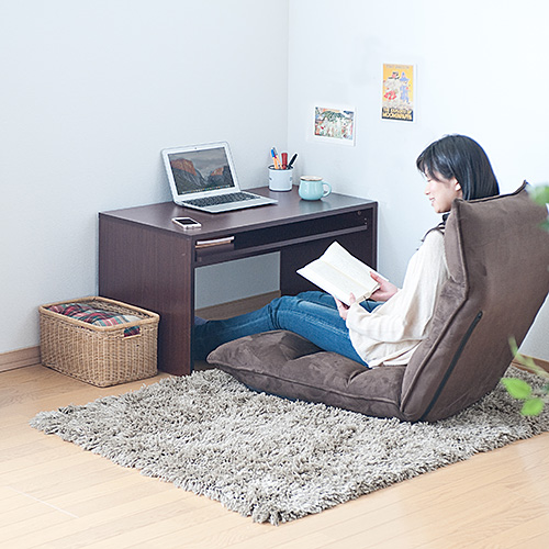 【アウトレット】ローデスク(木製・収納付・幅85cm・奥行45cm・ダークブラウン)