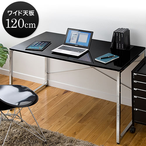【アウトレット】パソコンデスク W120×D60×H70cm 光沢仕上げ ワークデスク ブラック