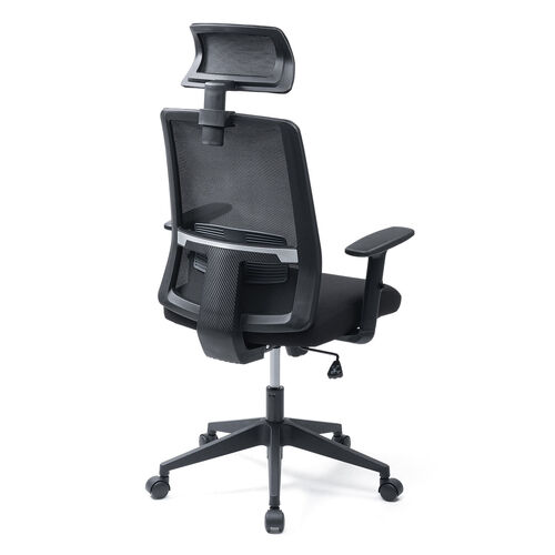 【アウトレット】メッシュチェア ミドルバック シンクロロッキング アームレスト 可動ヘッドレスト ブラック