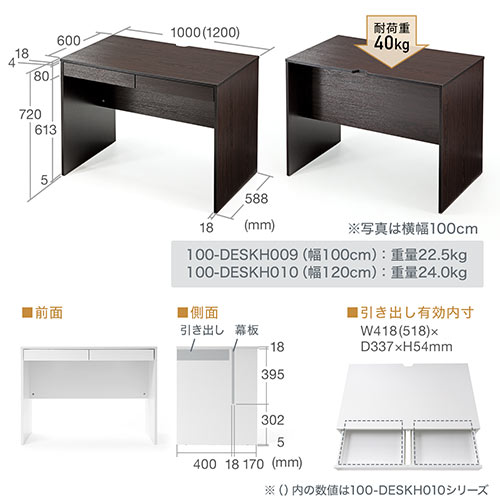 【アウトレット】PCデスク 幅100cm ワークデスク 書斎 書斎机 学習机 ブラウン