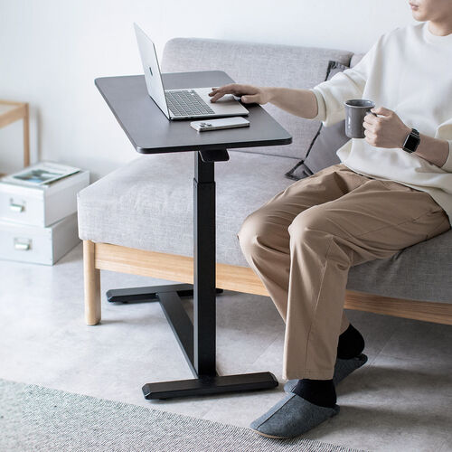 【アウトレット】サイドテーブル ガス圧昇降式 幅80cm 奥行40cm 低床キャスター付き ブラック